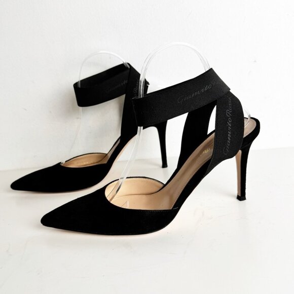 GIANVITO ROSSI Suede Pumps with Crisscross Elastic Strap black size 40 - Picture 2 of 8